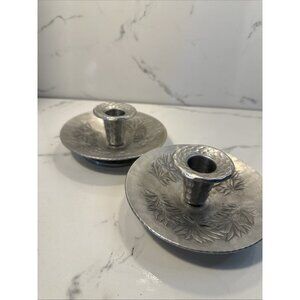 2 Vntg Everlast Aluminum Bamboo Pattern Candle Stick Holders Hand Forged 5.5"